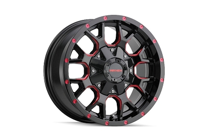 6x135mm/6x139.7mm Mayhem 18x9 inch Warrior Black w/ Prism Red 18mm Offset Wheel